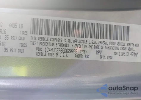 2016 Jeep Compass Latitude z USA, uszkodzony, nr VIN 1C4NJCEA6GD620036